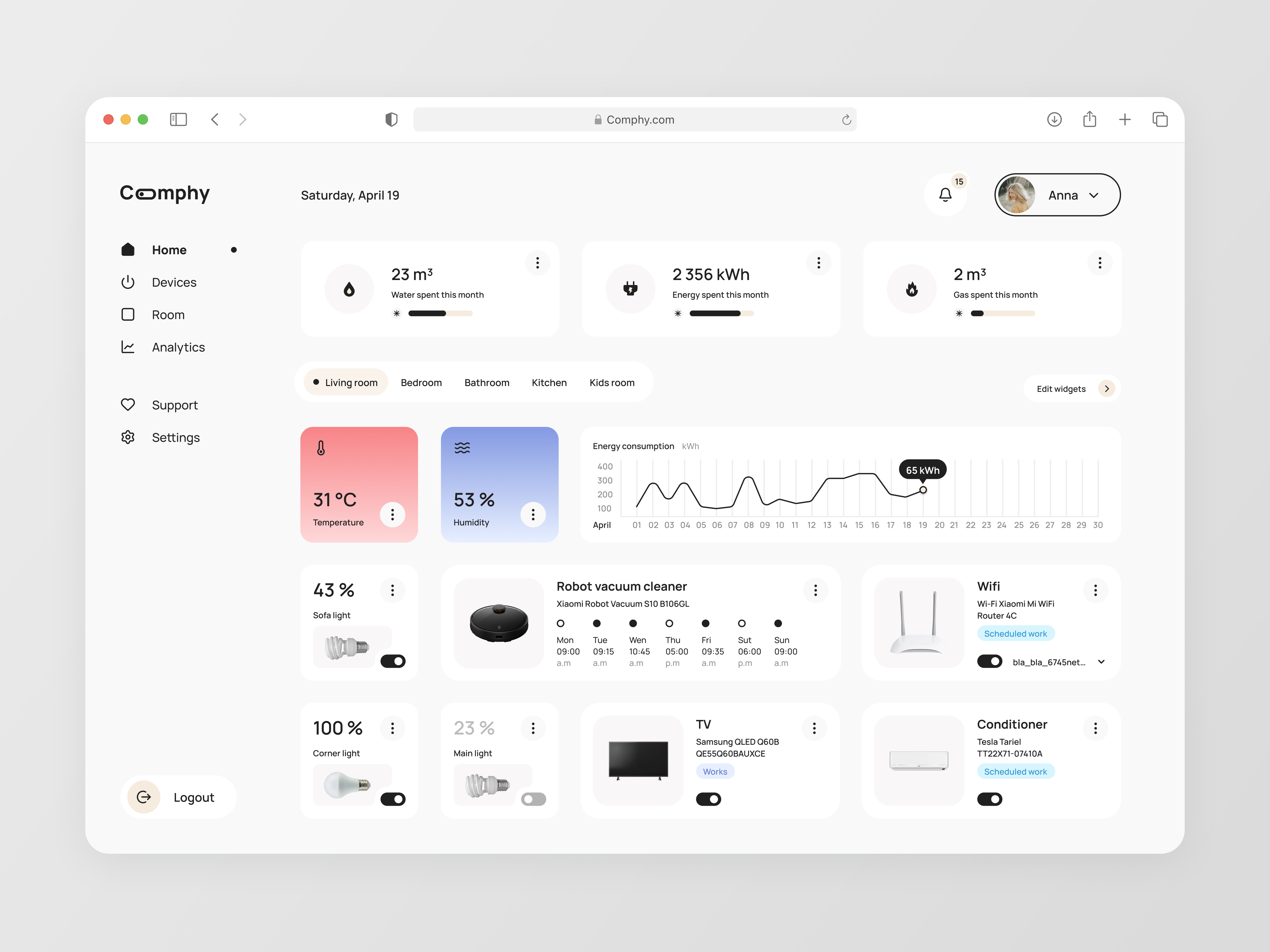 Home Monitoring Dashboard app bills branding clean comfort control convenience dashboard design desktop devices gray home logo monitor schedule ui utility bills ux web