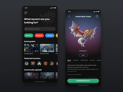 Monster Hunter World Iceborne Guide App adobe xd android app ui app ui ux capcom concept design gaming illustration ios logo mhw mobile app monster hunter monster hunter iceborne ui ux visual design