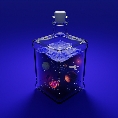 Space in a bottle 3d blender blue bottle planet rocket space star stars
