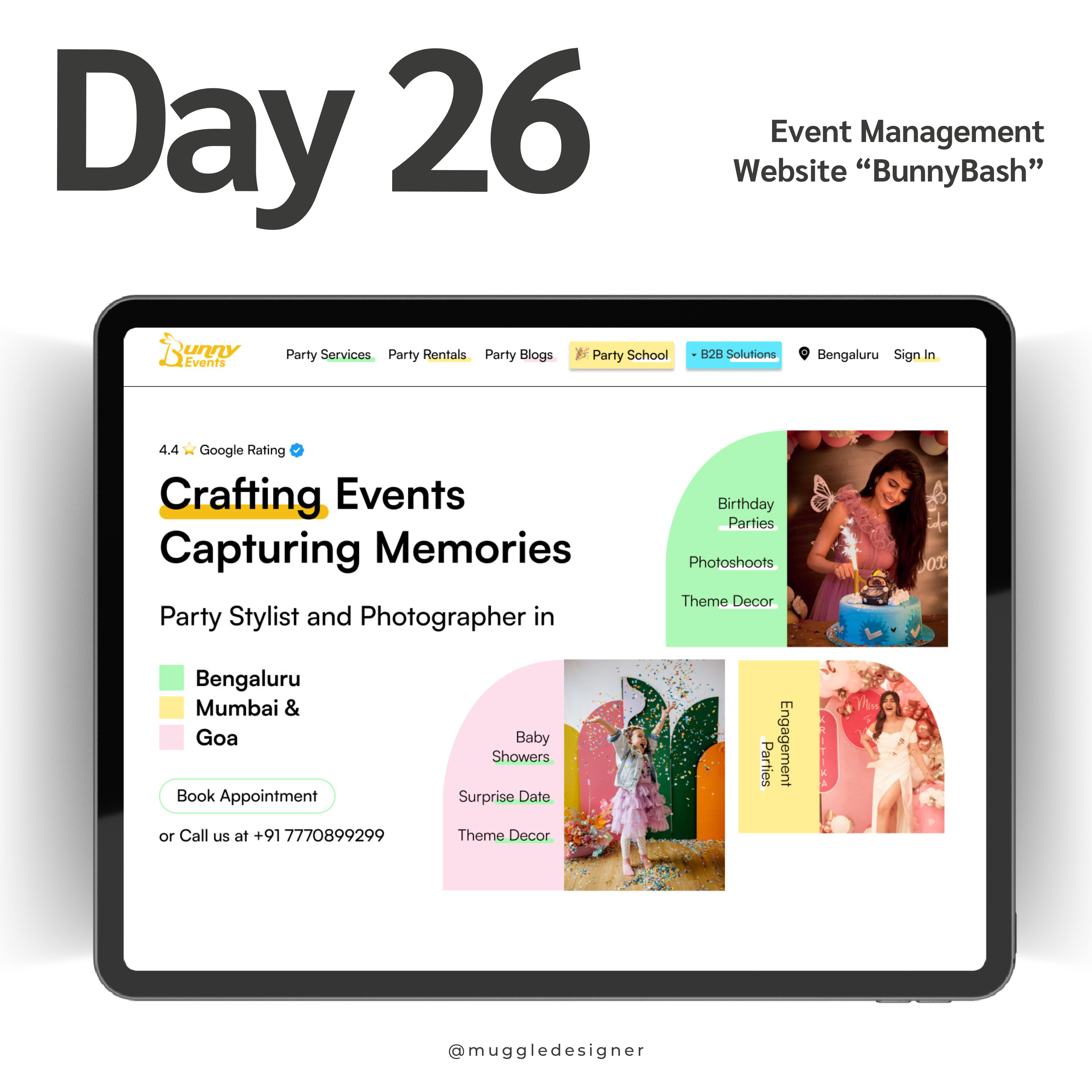 Event Management Website "BunnyBash" - Muggle Designer 3d animation branding design graphic design illustration logo motion graphics ui vector