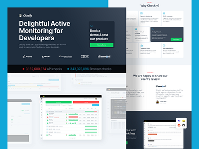 Landing Page Concept - Checkly campaign checkly creative design flat design graphic design illustration inspiration interaction design landing page monitoring ppc product page responsive design typography ui uiux web design webdesign