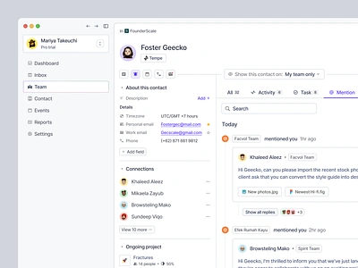 Dfacto - Team Page Dashboard activity app design comment contact dashboard design history mention profile profile details saas saas dashboard saas team task team ui ui design uiux web app