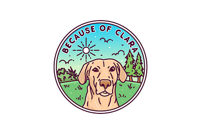 Because Of Clara adventure apparel badge brand branding design dog emblem graphic design illustration label landscape line lineart logo monoline pin shirt sticker tshirt