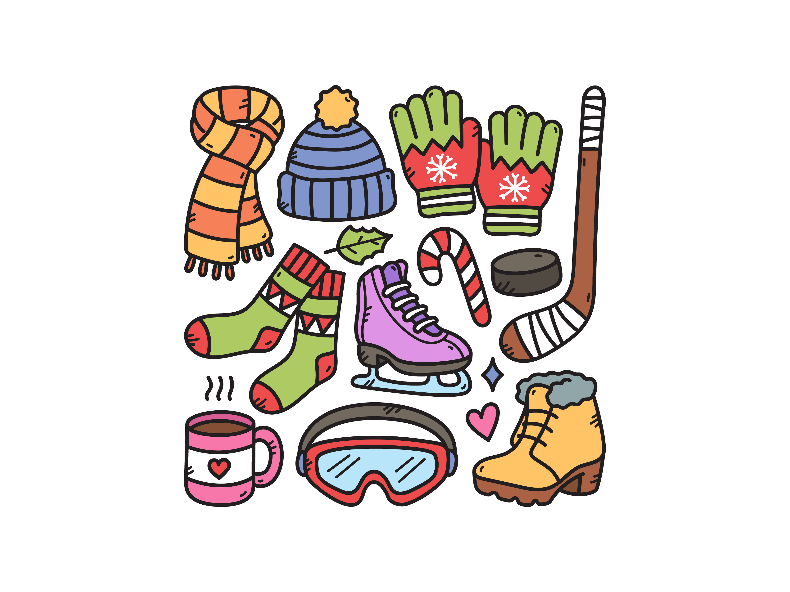 Winter Doodle Set cute doodle glove illustration shoes sock vector winter