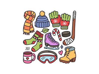 Winter Doodle Set cute doodle glove illustration shoes sock vector winter