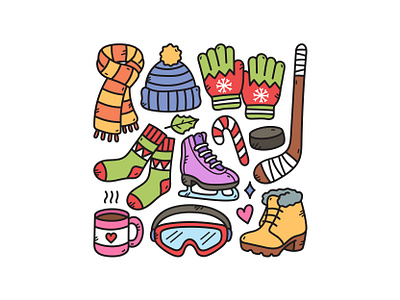 Winter Doodle Set cute doodle glove illustration shoes sock vector winter