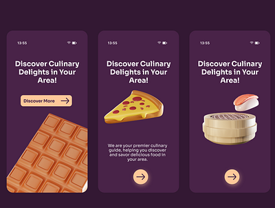 Exploring on boarding screen with our 3d Culinary Icons 3d 3dicon chocolate culinary design graphic design icons landingpage onboarding pizza sushi ui uidesign uiux uxdesign