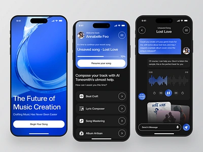 Tunesmith - Music Creation AI App ai album app artificial intelligence artificialintelligence design mobile mobile app mobile design music music app music generator music player play playlist song songs spotify ui ui design