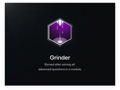 Grinder Badge abstract achievement badge branding code course dev earn fight game graphic design grind illustration newton school premium reward rocket space training visual