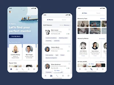 Mentobe - Mobile app that connects between mentors and mentees carousel categories filter home screen ios iphone mentees mentors mentors app mobile app native product product design responsive design search results tabs talks ui ux ux ui