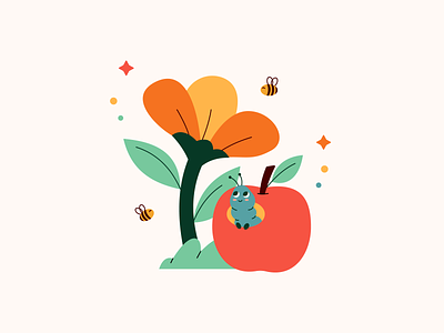 Bee & Worm apple bee character character design cute design digital illustration flower grub illustration illustrator minimal vector vector art visual art worm