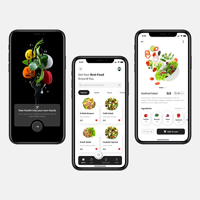 Food Diet app☘️🥗 3d animation bottom tab branding category details screen graphic design graphics home screen ingredients logo motion graphics product detail screen profile search bar splash screen ui