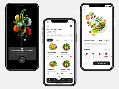 Food Diet app☘️🥗 3d animation bottom tab branding category details screen graphic design graphics home screen ingredients logo motion graphics product detail screen profile search bar splash screen ui