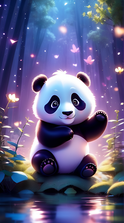 Cute panda in nature graphic design