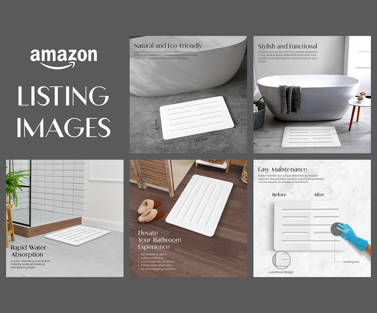 Amazon Listing Images for SPRUTE Stone Bath Mat amazon amazon a amazon brand amazon branding amazon ebc amazon listing amazon optimisation amazon service branding enhanced design enhanced images illustration image enhancement listing images listing optimisation marketplace listing mat listing optimised images photoshop visual identity