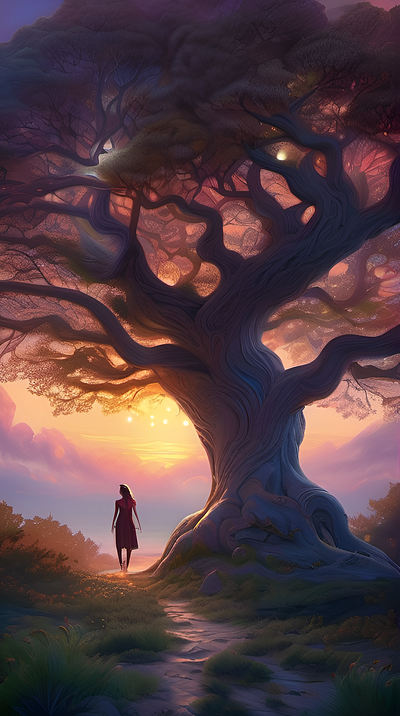 girl under a tree artwork calm girl landscape nature