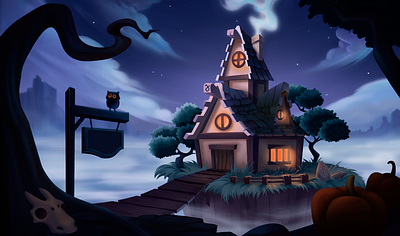 Witch's House CG 2d adobe photoshop art building cg concept halloween horror house illustration magic night pumpkin witch witchcraft