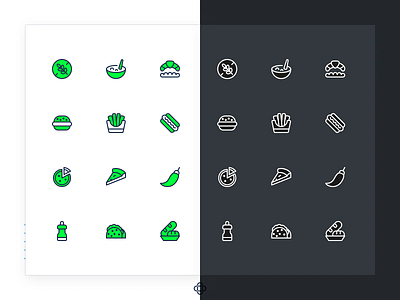 Food icons art in light vs dark mode burger dark design drinks food free gluten graphic design green icon icons junk light openstroke theme ui ux vegetables