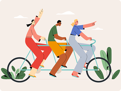 Mately - Cycling & Work Together Team Illustration 2d bycycle clean collaboration colorful company cooperation creative flat goal illustration leadership riding startup success support team teamwork together work