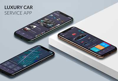 Luxury Car service app android app branding car card dark ui design graphic design icons iphone luxury service ui ux