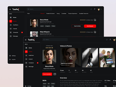 Movie Casting Dashboard actors admin casting dark dark dashboard dark mode dashboard film management mobile app movie movies singer web webpage
