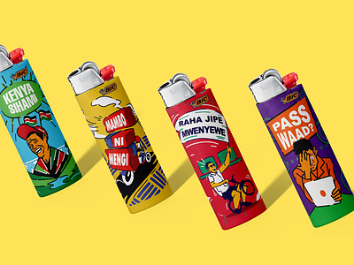 BIC East Africa Illustrated Lighter Sleeves 2023 africa branding design graphic design illustration illustrator kenya kenyan lighters nairobi packagingdesign photoshop vector