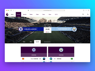 Premier League - line up page UI concept football interface design premier leagure product design soccer sport ui ui concept uiux ux web application