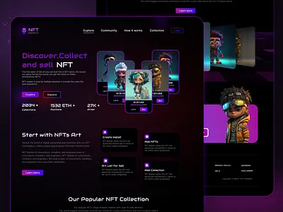 NFT Marketplace Website Design💜 art marketplace crypto art cryptocurrency digital art digital creation nft nft art nft community nft landing page nft marketplace design nft ui nft web nft website nfts non fungible token opensea ui ui ux design website design website ui ux