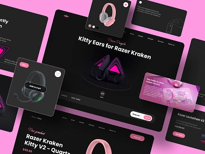 Headphones Product Page black concept e commerce earphones headphones headset kraken pink product page razer rose shop ui uiux ux webdesign website