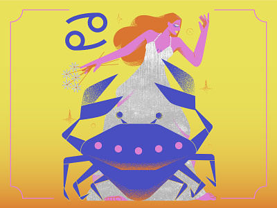 12/12 Cancer astrology cancer character character design crab emotions flat girl horoscope illustration stars vector woman