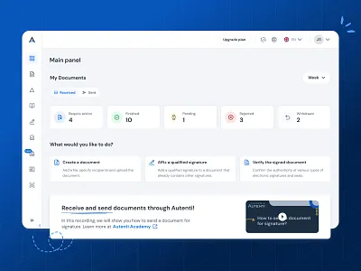 Autenti - main panel autenti dashboard design document e signature layout main panel project sign signing signing process ui ux web app