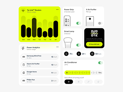 Smart Home Brand - Dashboard Cards analytic card component dashboard design system product design qr code card smart home smarthome smarthome ui statistic card switch component switch ui ui dashboard web app