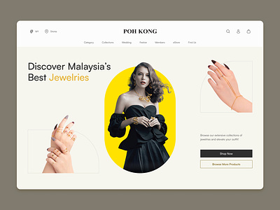 Jewelry Website Landing Page gold hero section interface jewelry landing page luxury minimalist product design top navigation ui design ux web design website design yellow