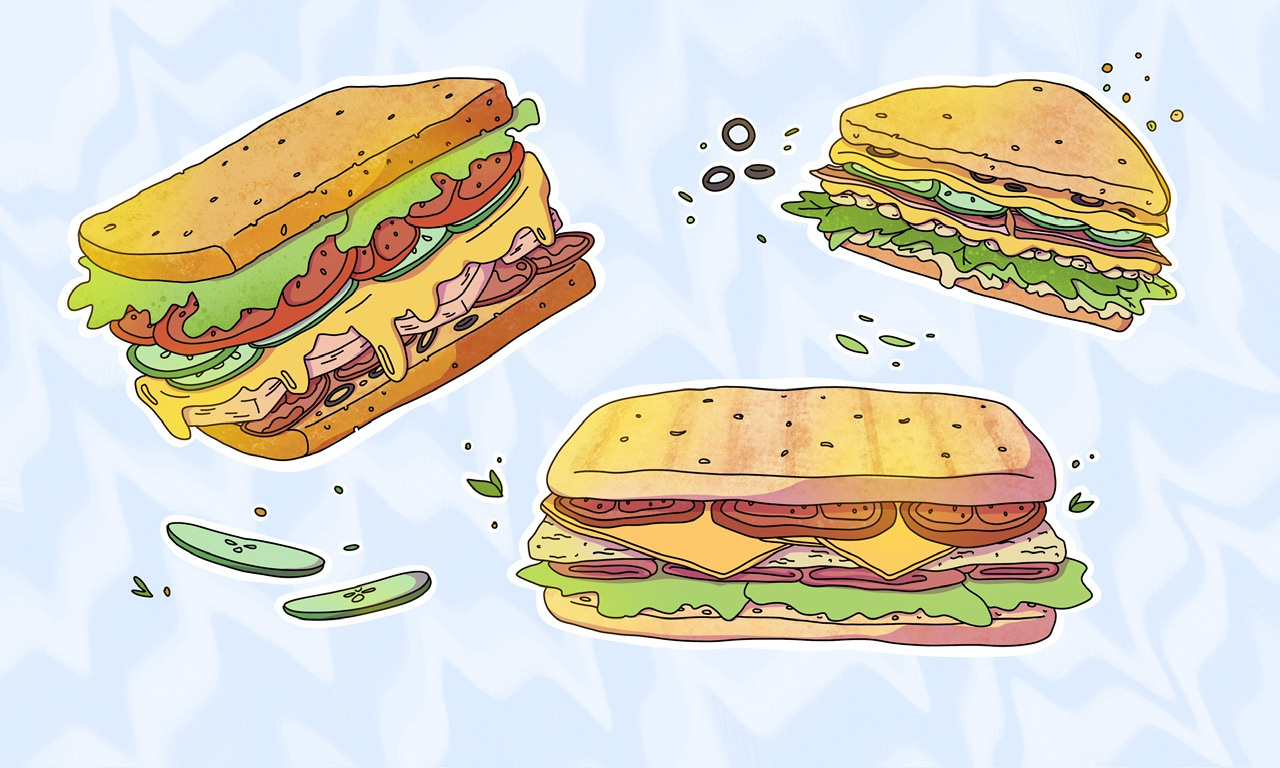 Food illustration: sandwiches digital illustration editorial illustration food food illustration illustration lunch lunch box meal meal illustration package design procreate sandwich snack illustration