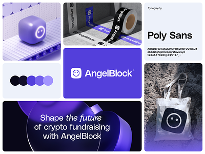 AngelBlock - Brand Essentials 3d angel angelblock bento block branding colors design essential fintech font fundraising illustration logo mockup motion properly purple ui web3