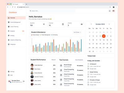 Tutor Dashboard for Learning Management System design ui ux