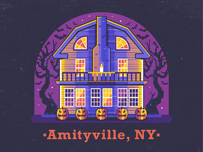 Amityville Halloween House american amytiville evil flat design gothic halloween haunted horror house illustration manor mansion print spooky villa witch