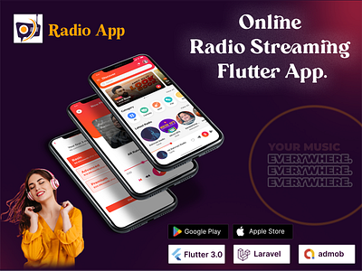 Online Radio Streaming App Mockup showcase Banner 3d animation banner branding design graphic design illustration login logo ui ux