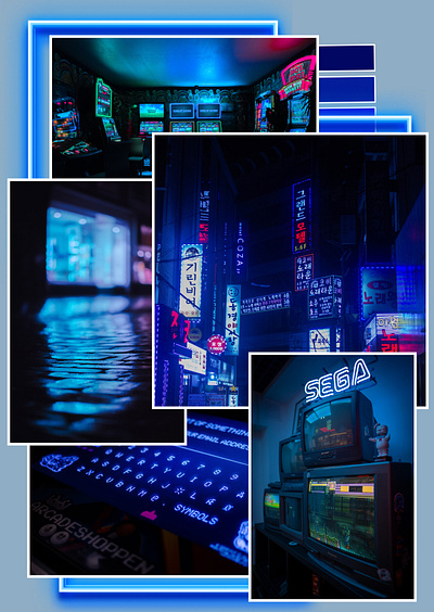 Blue neon moodboard aesthetic blueneon colorpalette colors concept identity inspiration mood moodboard neon