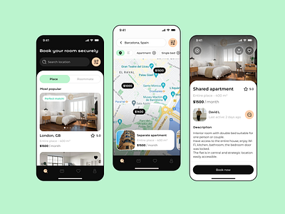 RoomShare: The Ultimate Room Booking and Flatmate Search App booking room mobile app mobile app ui