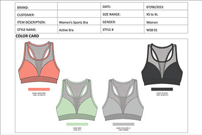 Sample Tech Pack- Active Bra adobe illustrator fashion graphic design tech packs