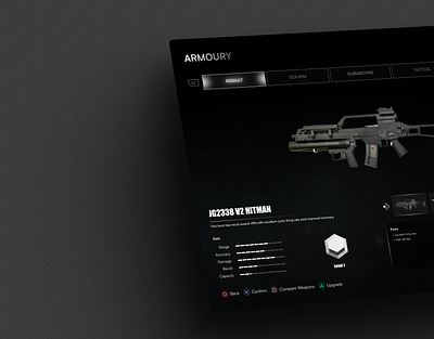 Gun selection page dark figma game design gun ui