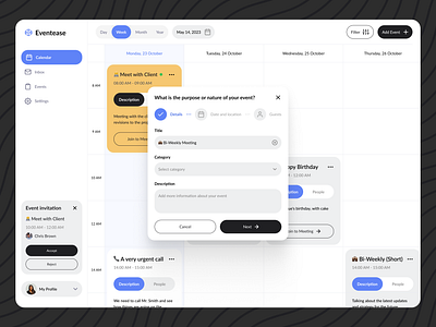 Eventease - schedule your events b2b b2c calendar date day event invite light mode light theme month saas schedule scheduler week
