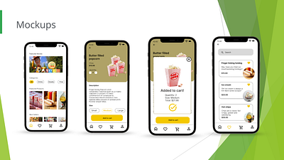 Snack ordering app for a movie theater prototyping ui ux wireframe
