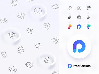 Practice Hub Logo Design Process blockchain branding gradient icon identity lettering logo