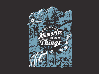 Collect Memories Not Things T-Shirt Design bush plane illustration mountains nature sea plane waterfall