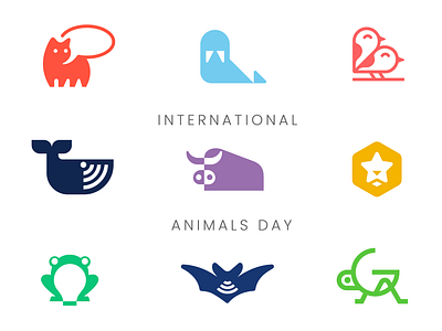 animals logos animal bat bird branding bull cat frog insect lion logo minimal negative space simple whale zoo