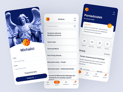 Mobile App for the Congregation of St. Michael the Archangel app app design application art blue clean colors design figma graphic design interface minimal mobile mobile app design mobile design mobile ui orange simple ui ux