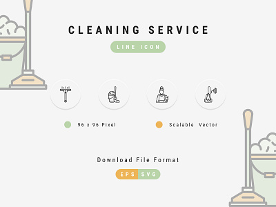 Cleaning Service Icon Set, Line Icon Style 96 pixel cleaning design editable icon icon set line perfect pixel service stroke thin