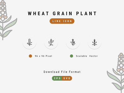 Wheat Grain Plant Icon Set, Line Icon Style 96 pixel icon design editable line icon grain icon set line icon pixel perfect plant ui wheat